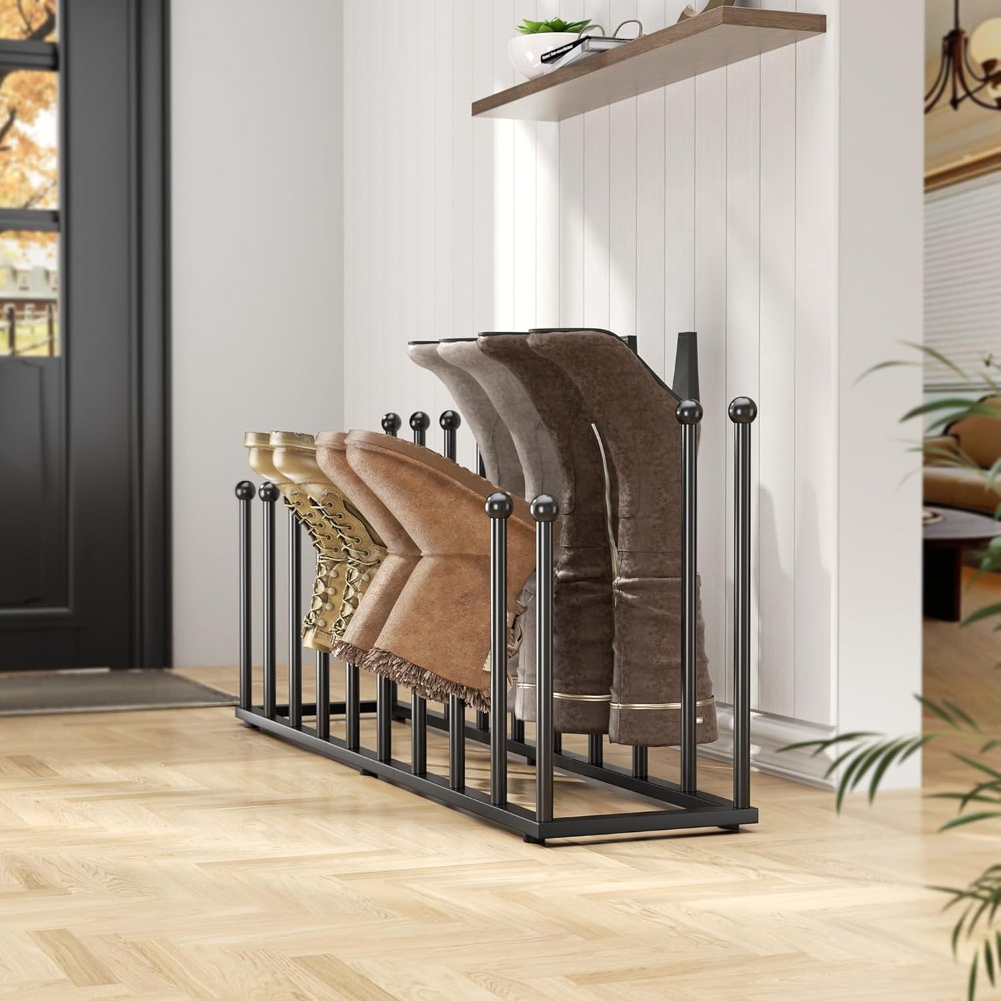 pickpiff Free Standing Shoe Racks - Black Metal Boot Rack Organizer Tall Boots for Dorm Room, Closet, Entryway, Bedroom, Patio Outdoor, Hallway, Black, Shoe Storage Fit for 10 Pairs