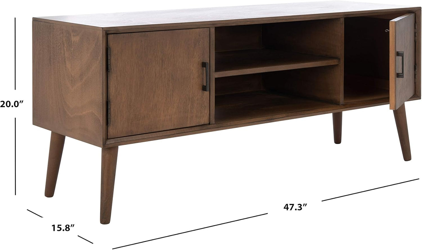 SAFAVIEH Sorrel TV Stand for up to 55" Flatscreen – Brown, 2 Doors with Interior Storage, 2 Open Shelves, Entertainment Media Console (MED5701C)