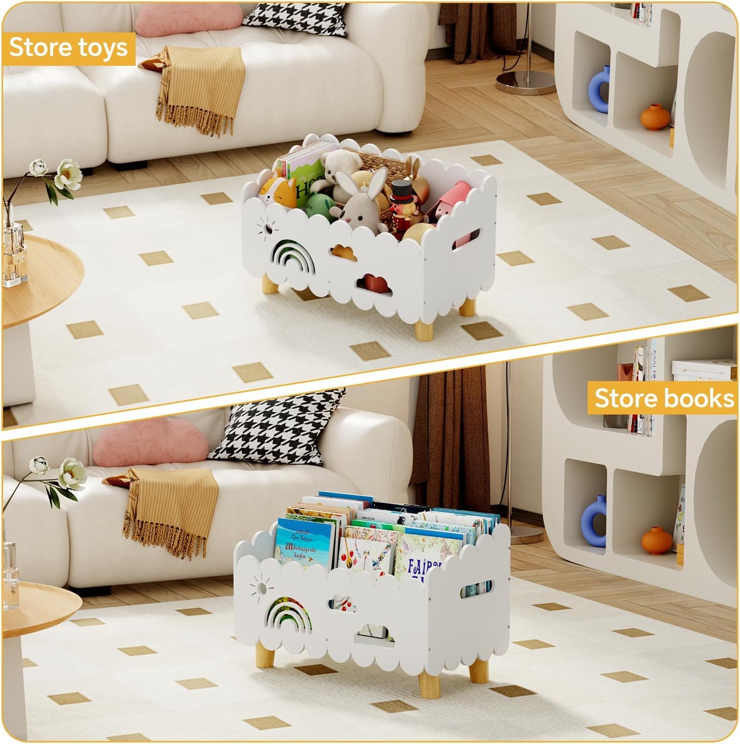 Wood Kids Bookshelf, Montessori Bookshelf, With 2 Adjustable Dividers, Suitable Kids Rooms, Nursery & Classroom, Kids Bookshelf And Toy Storage, Toddler Book Rack, Nursery Book Shelves, (White) big