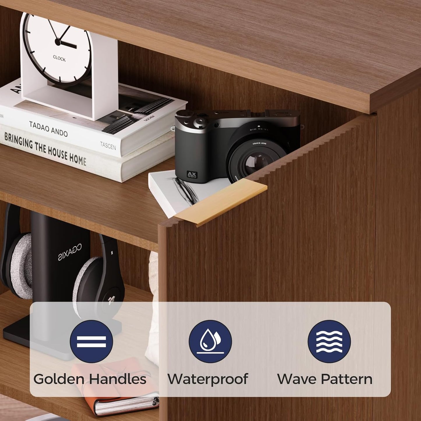 Buffet Cabinet with Storage, Fluted Multifunctional Storage Cabinet with 2 Doors, Sideboard Buffet Credenzas for Living Room, Entryway, Hallway, Walnut