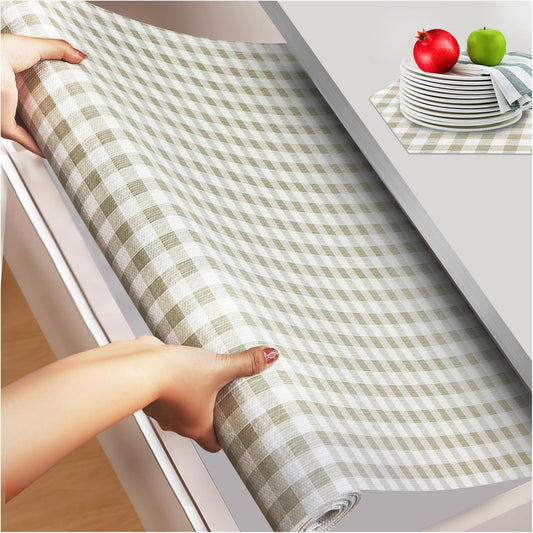 Beautysaid Shelf and Drawer Liner for Kitchen Cabinet, Non Adhesive Non Slip Shelf Paper Waterproof Washable Thickened for Dresser Pantry Shelve Bathroom Protector Liner(Checkered,18 in x 20 FT)