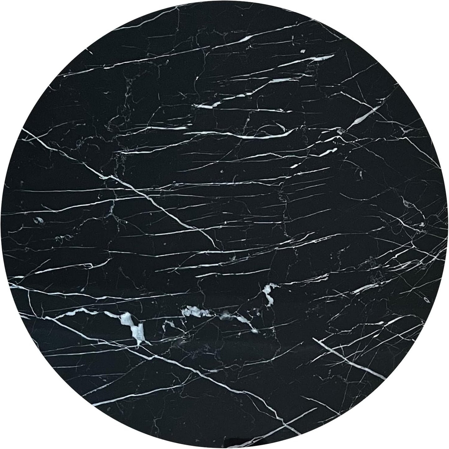 PAK HOME Set of 2 End Tables Round Wood Sofa Side Coffee Tables for Small Spaces, Nightstand Bedside Table with Metal Legs for Bedroom, Living Room, Office (Black Marble High Gloss/Gold Legs)