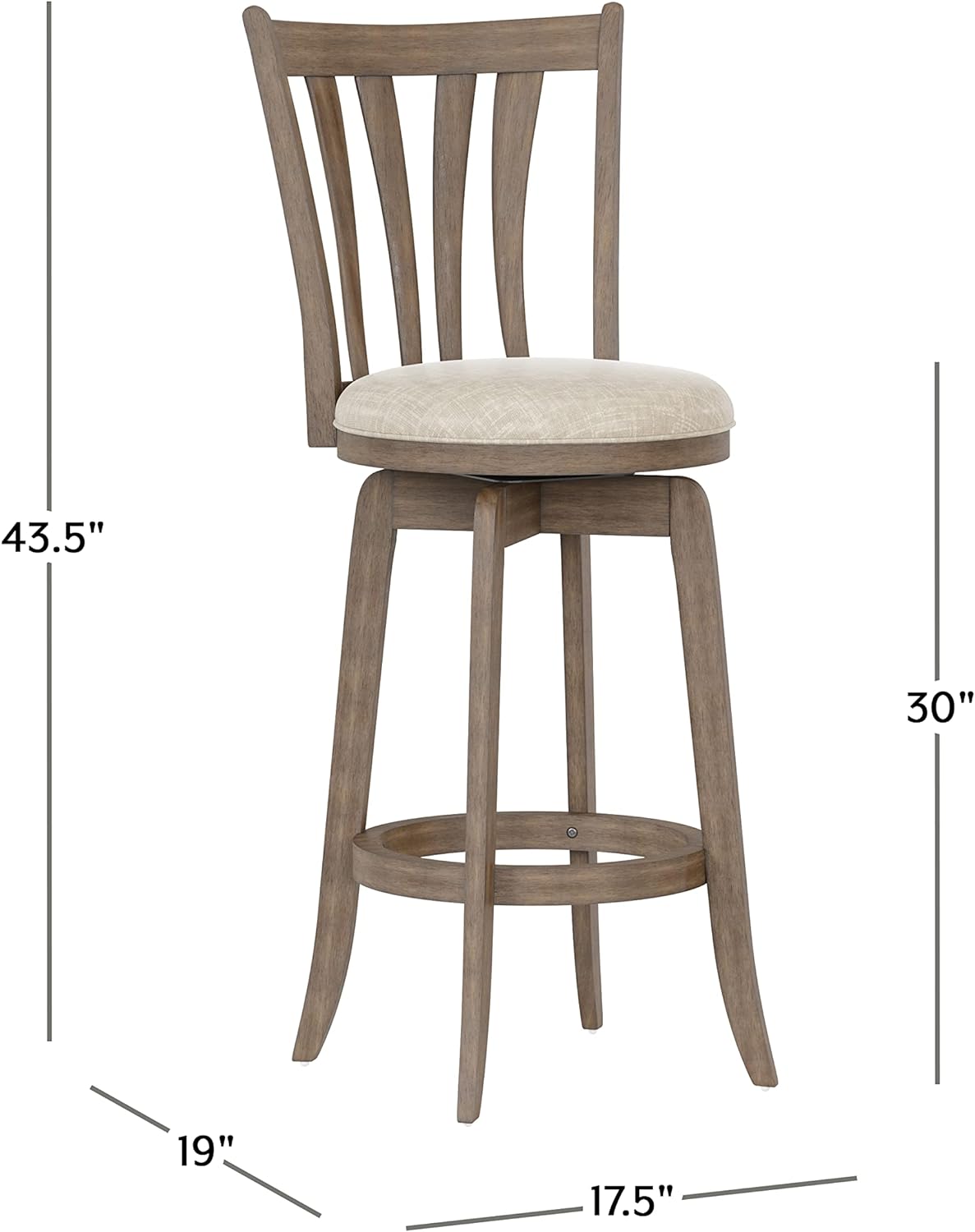 Hillsdale 29.5" Savana Wood Swival Bar Height Stool, Brown Gray