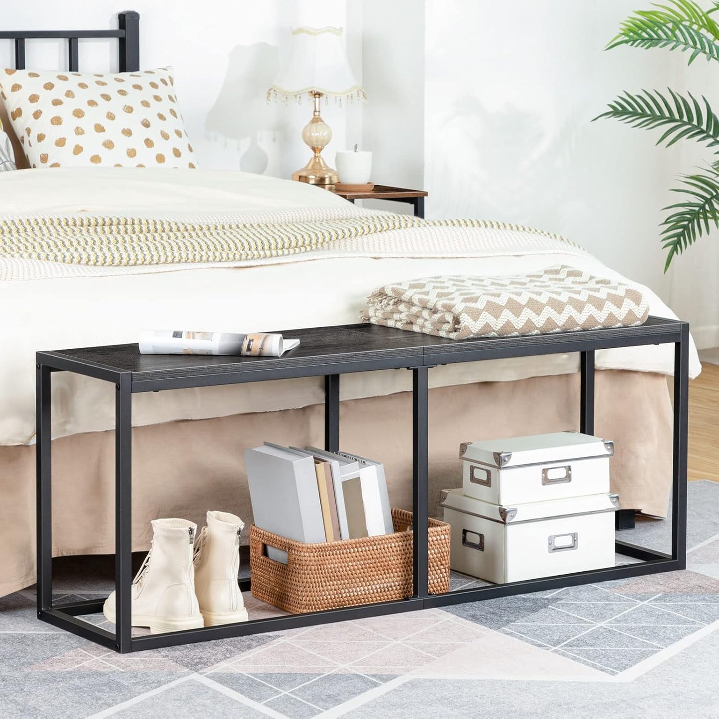 HOOBRO Dining Bench, 47.2 Inch Industrial Style Kitchen Table Bench, Steel Frame, Easy to Assemble, for Kitchen, Dining Room, Charcoal Gray and Black BC12CD01