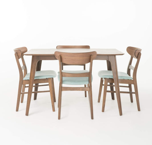 Christopher Knight Home Idalia 50" Rectangular Dining Set, 5-Pcs Set, Natural Walnut / Mint