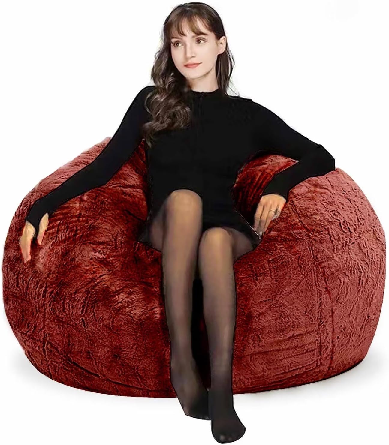 Bean Bag Chair for Adults Kids Without Filling Comfy Oversized Round Lounge Chair Bean Bag for Stuffed Animal Storage Bedroom Living Room Chairs, 5FT, Red Wine