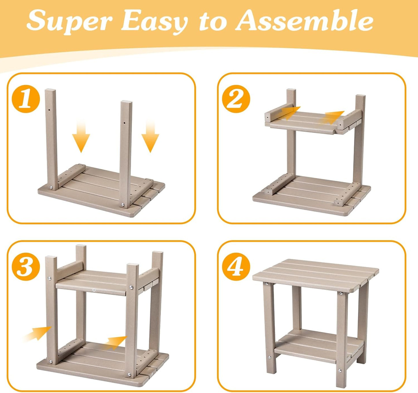Adirondack Outdoor Side Table, 2-Tier Sturdy Patio End Table Weather Resistant, 16.5" Solid Side Table for Patio, Pool, Porch(Grayish Brown)