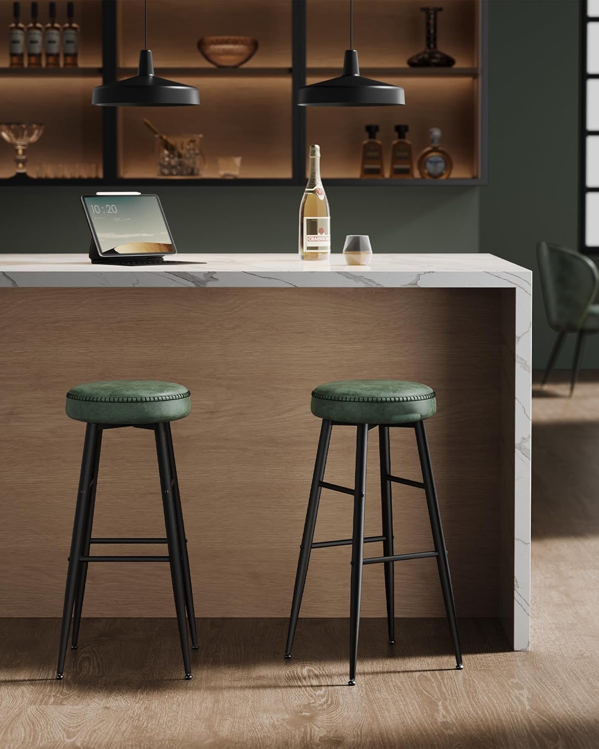 VASAGLE EKHO Collection - Bar Stools Set of 2, Bar Height Bar Stools, Kitchen Counter Stools, Mid-Century Modern Backless Counter Stools, 30-Inch Tall, Kitchen Island Home Bar, Forest Green