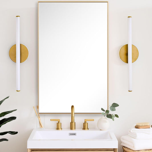 27x40 Inch Orange Gold Bathroom Mirror for Wall, Aluminum Frame Rectangle Rectangular Vanity Mirror, Modern Large for Bedroom, Living Room, Horizontal or Vertical