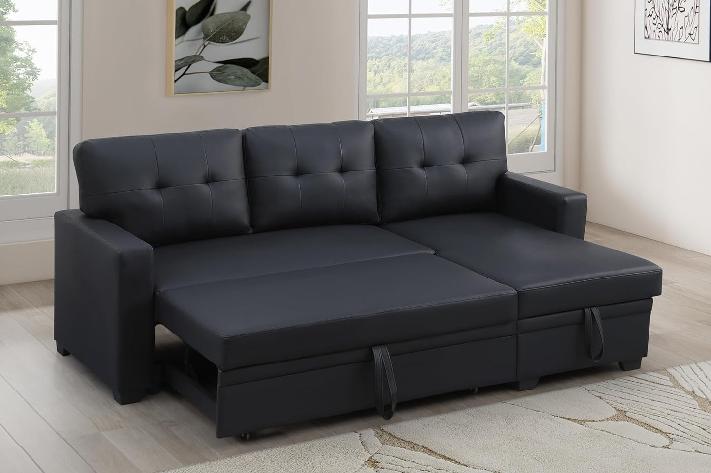 Devion Furniture Garisa 4-in-1 Convertible L Shaped Couch with Pull Out Bed and Storage, Sectional Sleeper Sofa with Reversible Chaise for Living Room, Apartment, Bedroom, Office