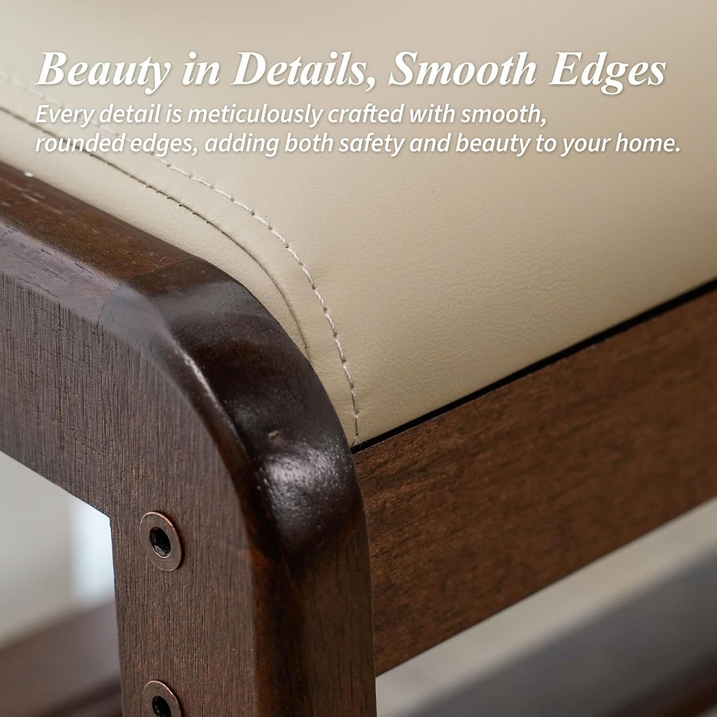 Shoe Bench, Entryway Bench with Leather Cushion, Solid Wood Shoe Rack, Mid Century Modern Bench, Shoe Storage, Shoe Organizer for Entryway (Grey, 39.4" W)