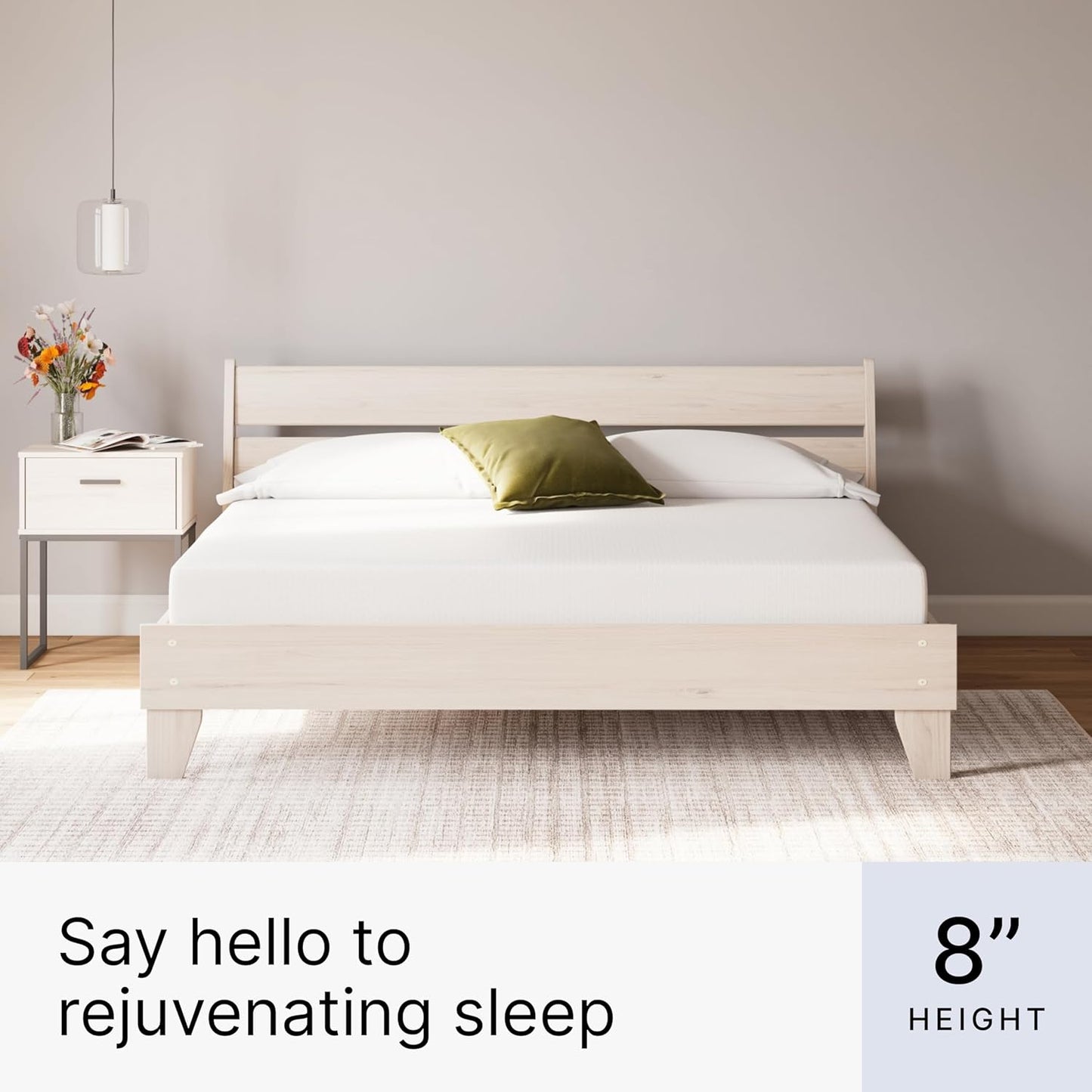 Signature Design by Ashley King Size 8 Inch Medium Firm Charcoal Gel & Green Tea Infused Memory Foam Mattress for Pressure Relief, Fiberglass Free, Mattress In A Box