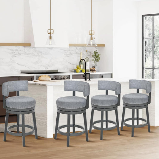 COLAMY Swivel Counter Height Bar Stools Set of 4, 25 Inch Modern Upholstered Kitchen Island Barstools with Back, Wood Swivel Bar Chairs for Counter Bar Dining Room, Grey