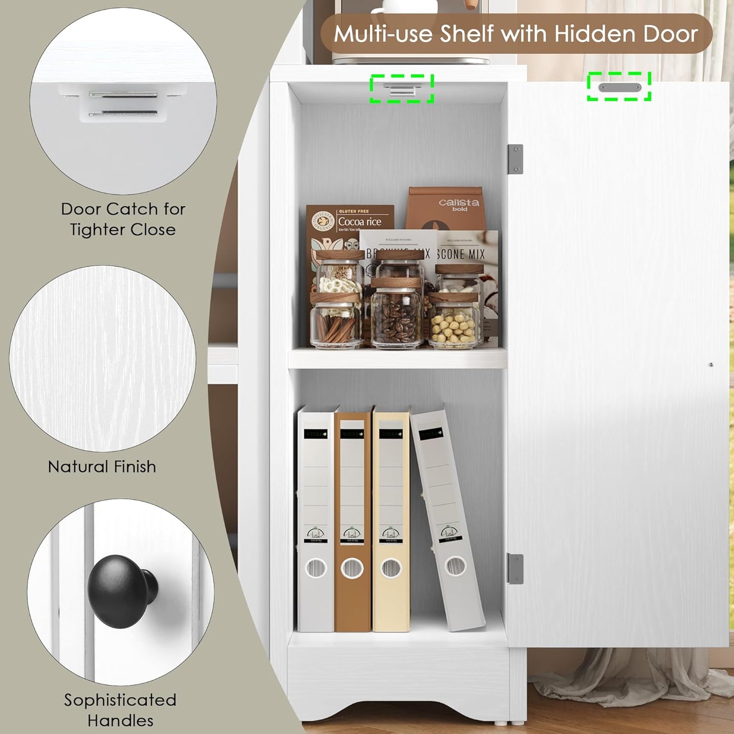 Keyluv 72" Tall Corner Bookshelf with Door, 6-Tier L Shaped Bookshelves and Bookcase with Storage Cabinet, 2 Pieces Individual Convertible Book Shelf, Display Shelf for Home Office Living Room, White