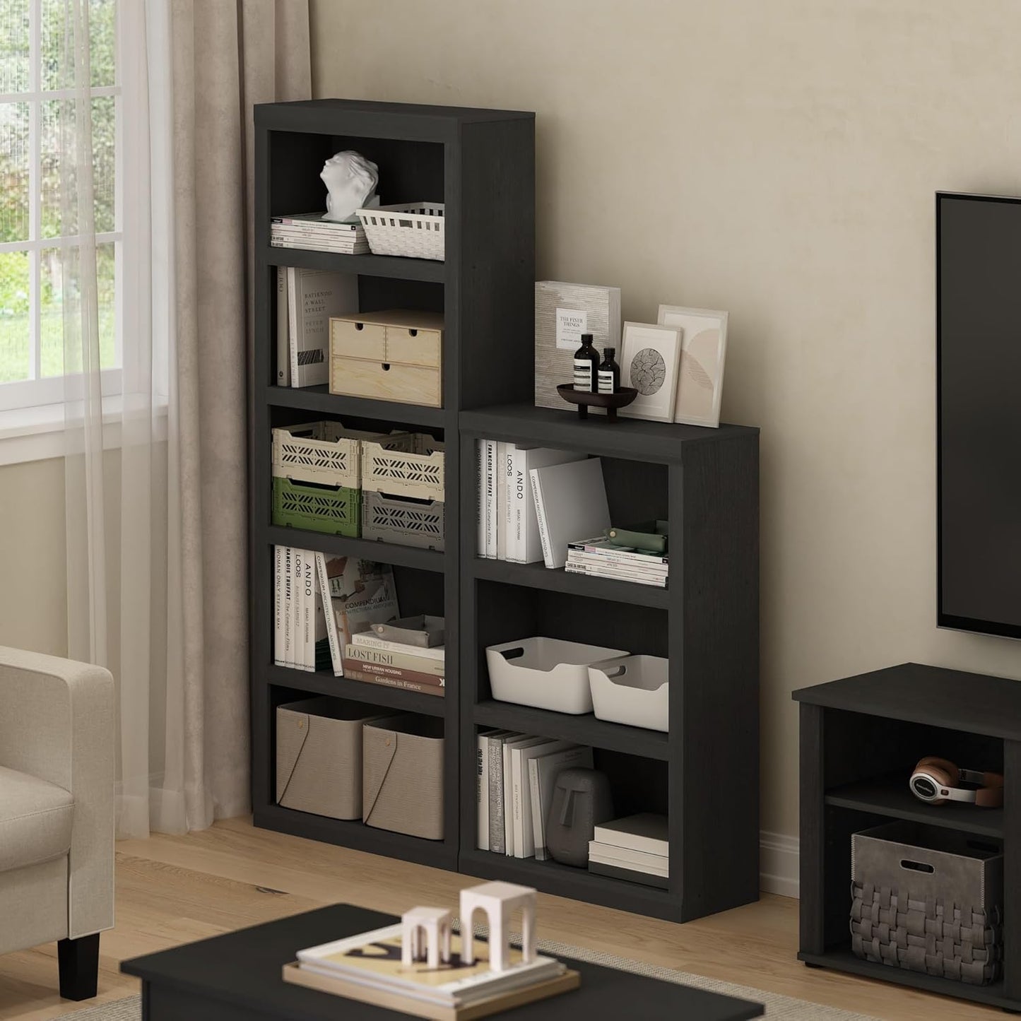 Furinno Rail 5-Tier Open Shelf Bookcase with Classic Style Edges, Blackwood