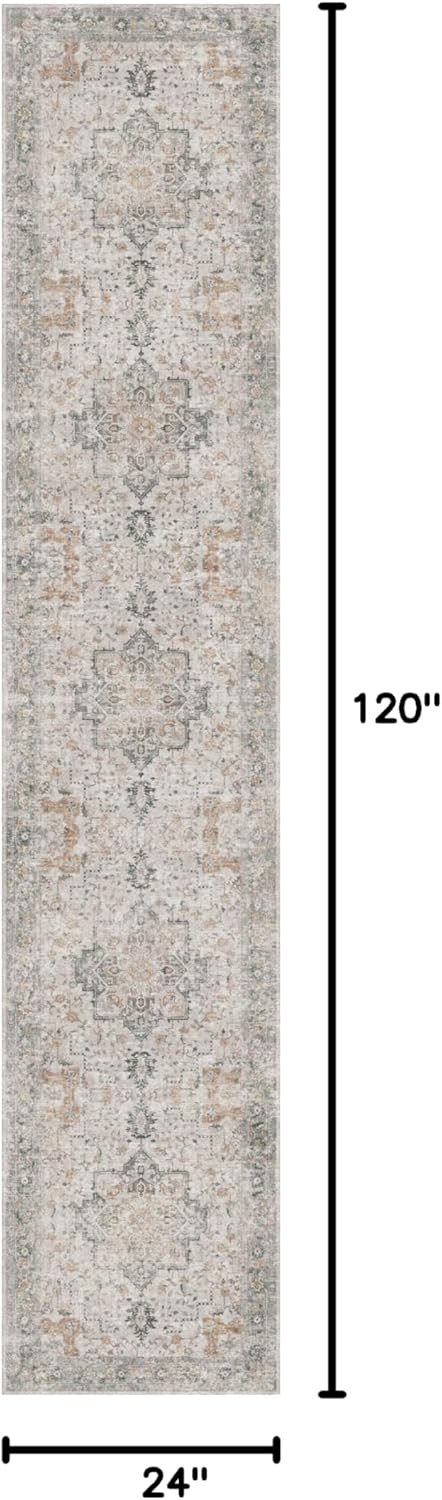 GENIMO Runner Rug 2x10 Machine Washable Non Slip Vintage Hallway Runner Rug, Low Pile Lightweight Rugs for Indoor Entryway, Hallway, Kitchen and Corridor, Light Taupe Brown