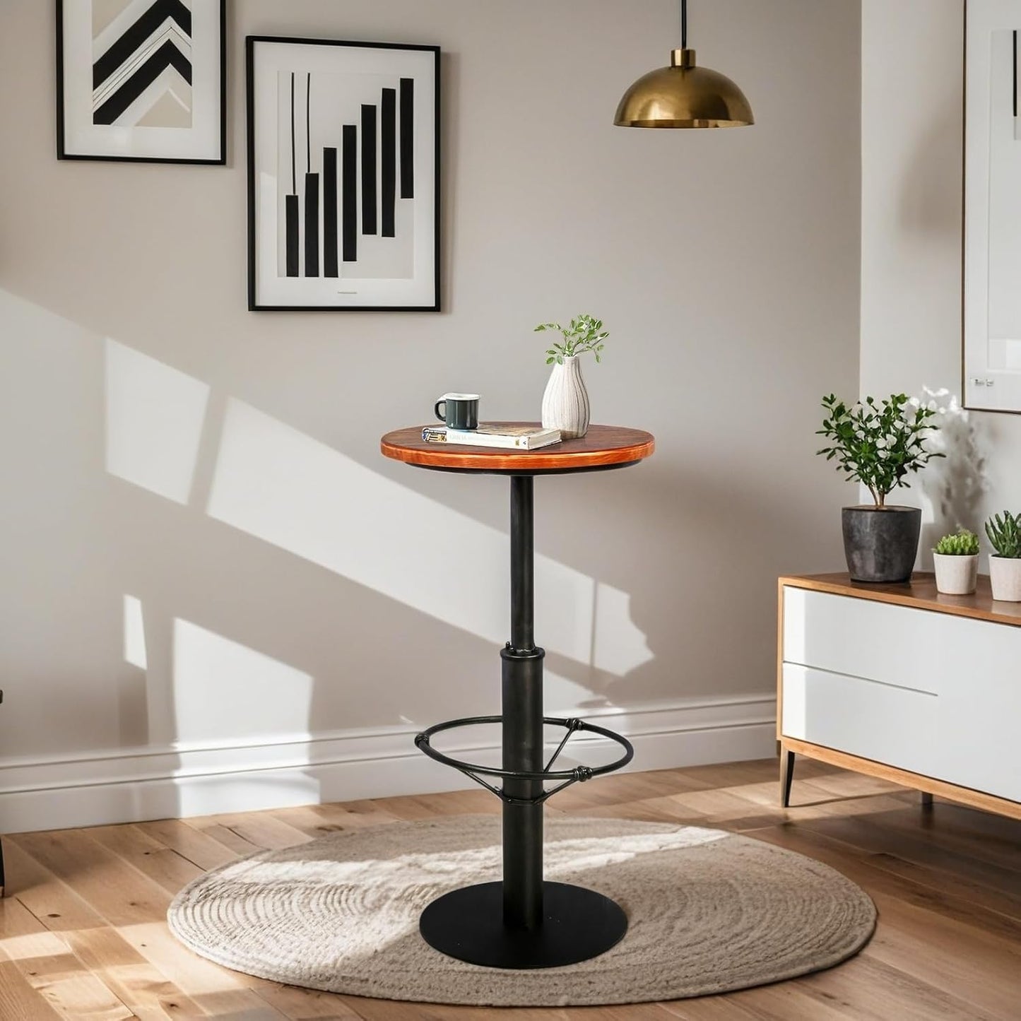 Vintage Industrial Bar Table 42" H, Round Wooden Top Metal Bar Standing Pub Table Kitchen Dining Coffee Bistro Table