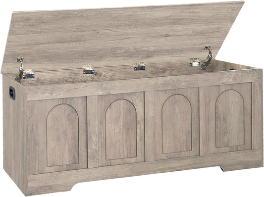 DINZI LVJ Storage Chest, 47.2”Wooden Storage Box with 2 Safety Hinges, Entryway Storage Bench with Flip-Top, Large Trunk for Living Room, Bedroom, Easy Assembly, Greige