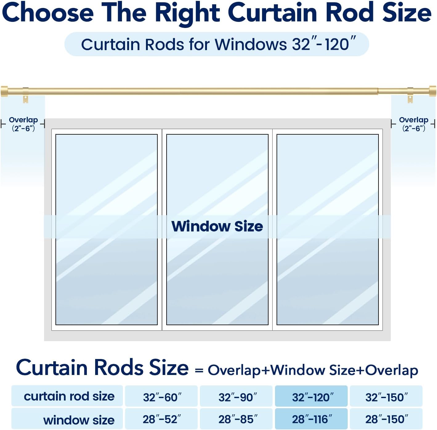 2 Pack Curtain Rods for Windows 66 to 120 Inch(5.5-10ft), 1 Inch Gold Heavy Duty Curtain Rods Set, Adjustable Extra Long Curtain Rod for Patio Bedroom, Outdoor Drapery Rods, Size 32"- 120"