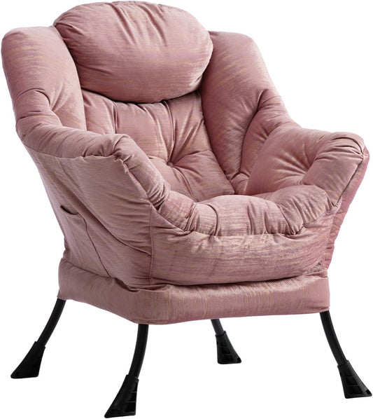 HollyHOME Modern Fabric Large Lazy Chair, Accent Oversized Comfy Reading Chair with Armrest, Thick Padded Cozy Lounge Sofa for Living Room, Bedroom, Dorm, Gilding Pink