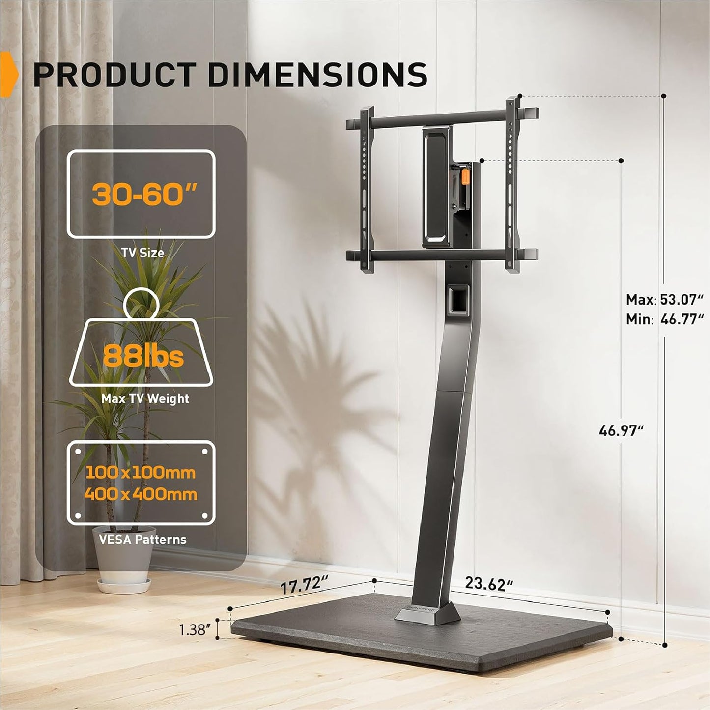 Perlegear Rolling TV Stand with Power Outlet, Tilt and Swivel Mobile TV Cart with Hidden Casters, Fits 30-70 Inch TVs, Height-Adjustable, 88 lbs Load Capacity, Max VESA 400x400mm, PGTVMC20