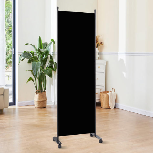Room Divider 6FT Room Partition with Lockable Wheels, (Thicked Metal Base) Room Dividers, Freestanding Indoor Folding Privacy Screens, Portable Fabric Wall Divider for Room Separation, Black