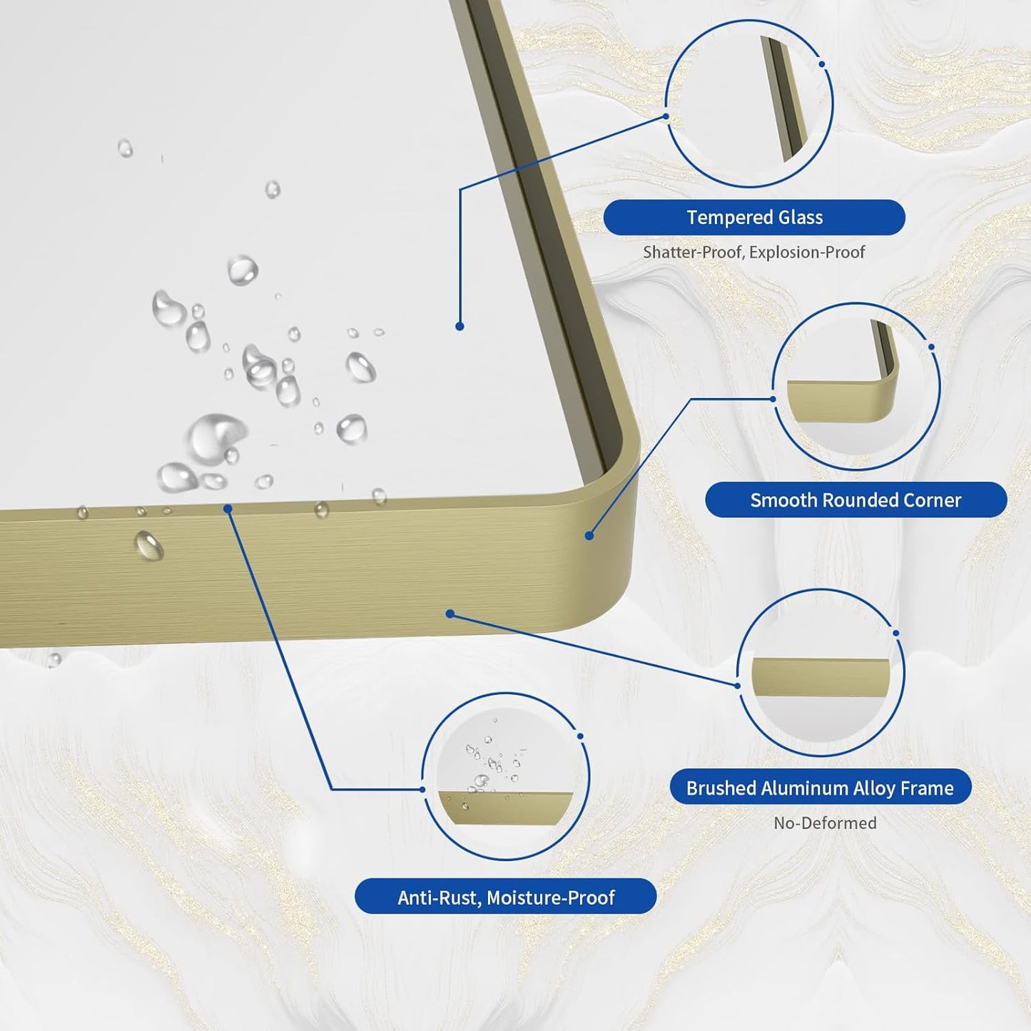 WEER Gold Bathroom Mirror, 40X30 Inch Brushed Gold Metal Frame Mirror, Rounded Rectangle Gold Bathroom Vanity Mirror for Wall, Tempered Glass, Anti-Rust, Hangs Horizontally or Vertically