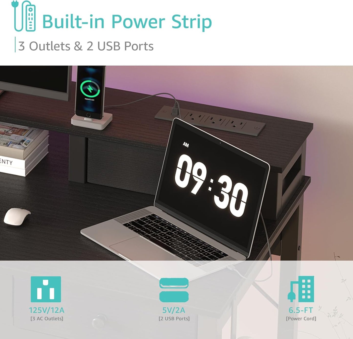 Lufeiya Computer Desk with Drawers for Home Office Bedroom, 40 inch Black Writing Study Teacher Desks with Fabric Drawers Storage, Gaming Desk Table with Power Outlet & Monitor Stand, Black