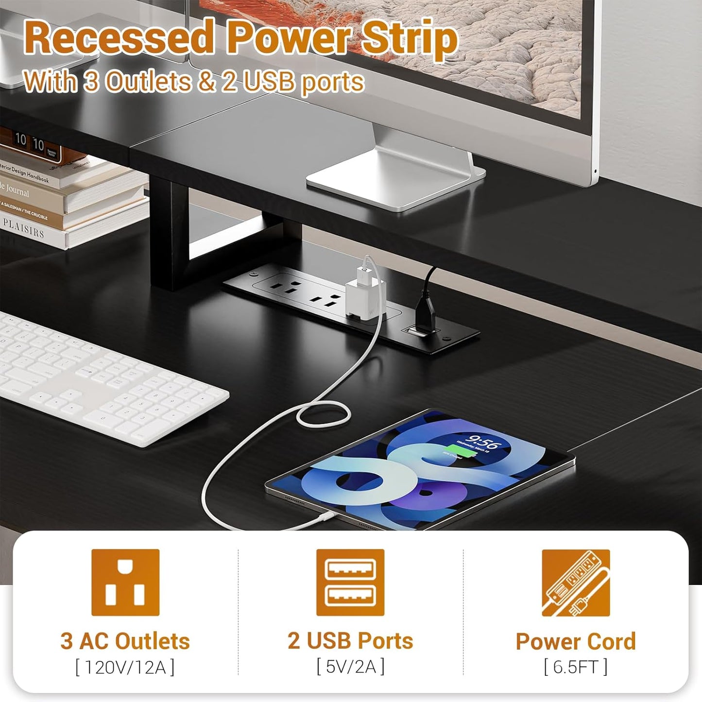 Aheaplus Computer Desk with 3 Drawers, Home Office Desk with File Drawer & Power Outlet, 59'' Gaming Desk with Led Lights, Long Work Desk with Storage Shelves, Printer Cabinet and Monitor Shelf, Black