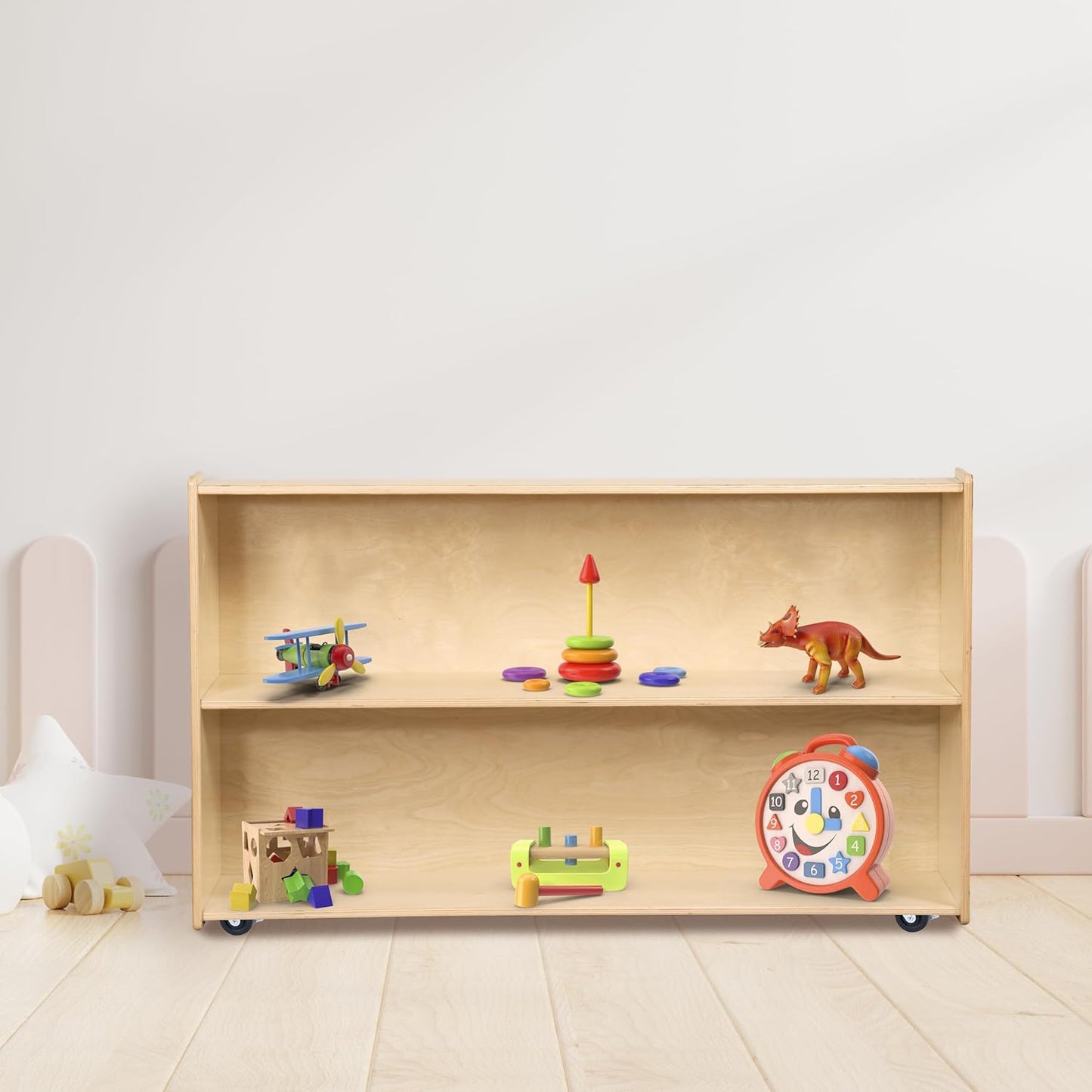 2 Shelf Montessori Horizontal Bookcase with Wheels (47" Width) |Bookshelf - Toy Storage Organizer, Arts, Crafts & Supplies Storage Unit for Home, Office, Classroom, Daycare