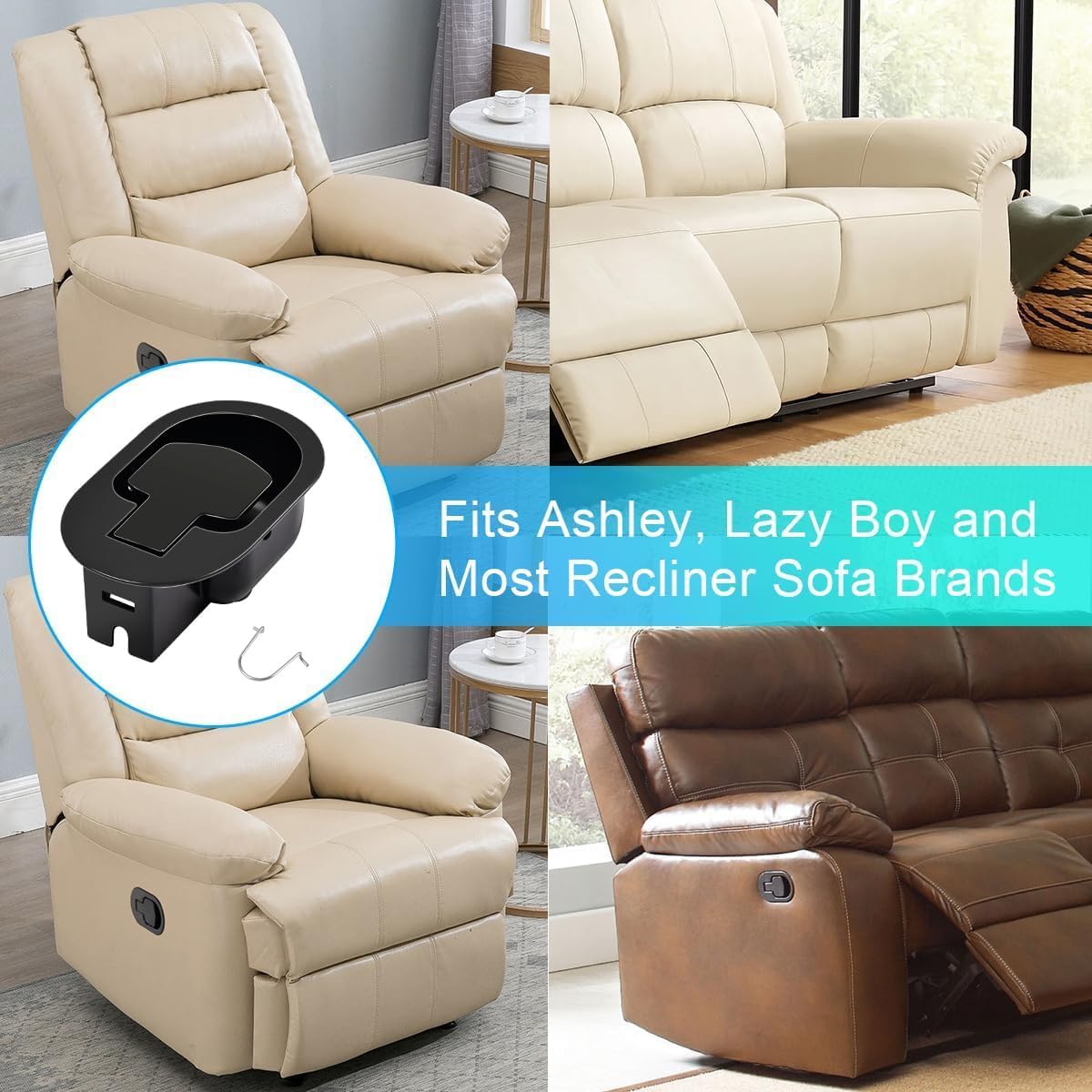 Sopito Universal All-Metal Recliner Handle Replacement, Recliner Cable Pull Replacement Parts Fits to Lazy Boy, Ashley and Most Electric Sofa Chairs, Exposed Adjustable Cable from 4.7 to 5.2inch