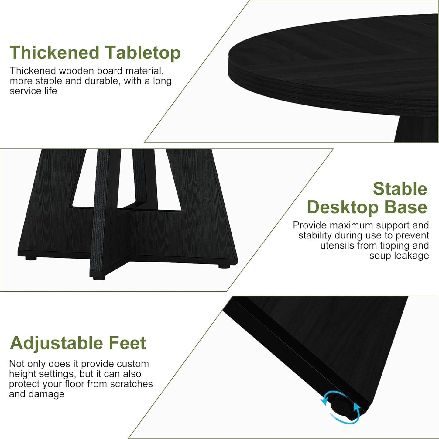 NicBex 47-Inch Round Dining Table for 4, Farmhouse Dinner Table Small Farmhouse Kitchen Tables with Wood Pedestal Base for Dining Room, Kitchen, Living Room, Black