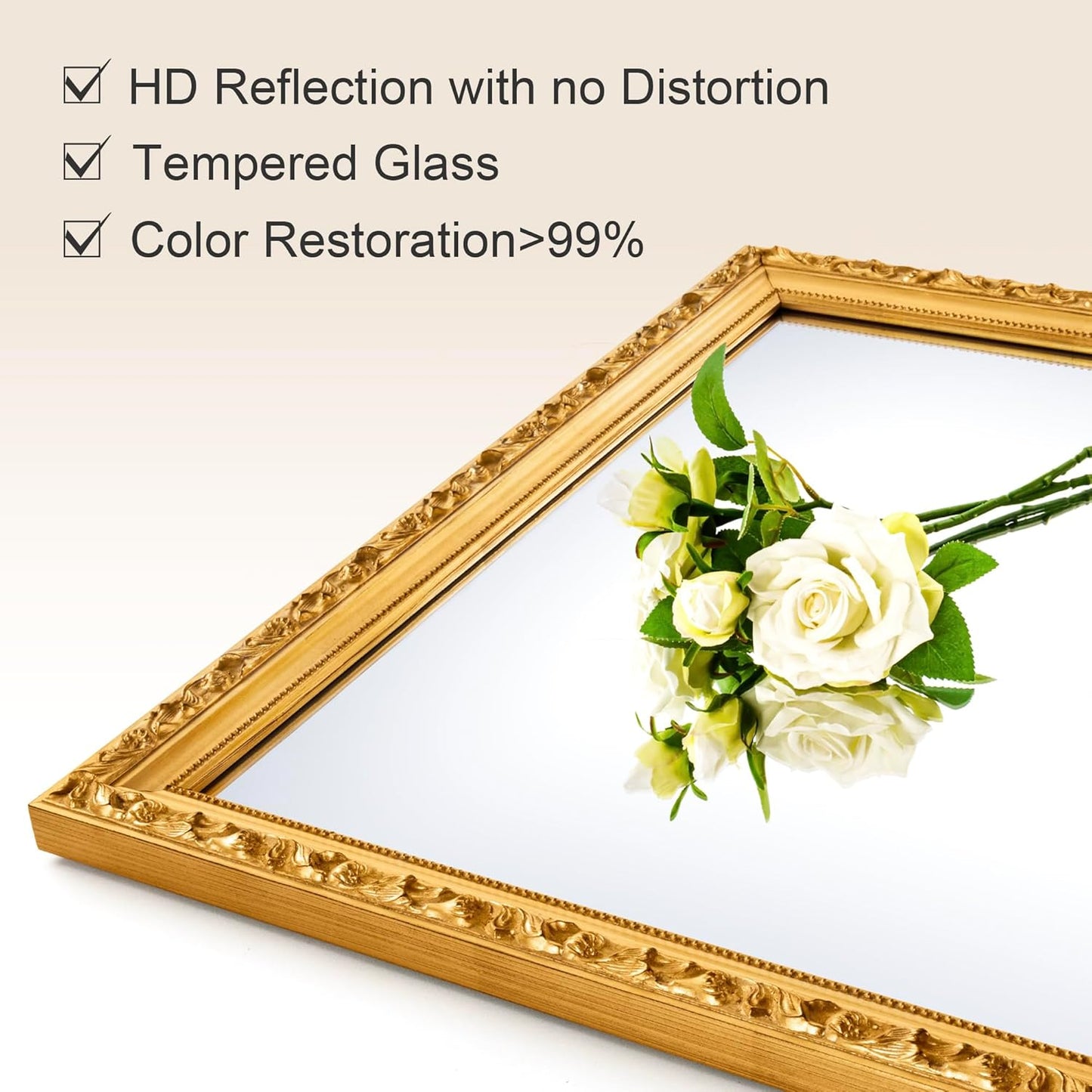 Large Vintage Decorative Mirror for Wall Decor, Gold Antiuqe Living Room Mirror with Ornate Frame, Traditional Vintage Gold Mantle Mirrors, Horizontal/Vertical,51.5'' x 27.9''