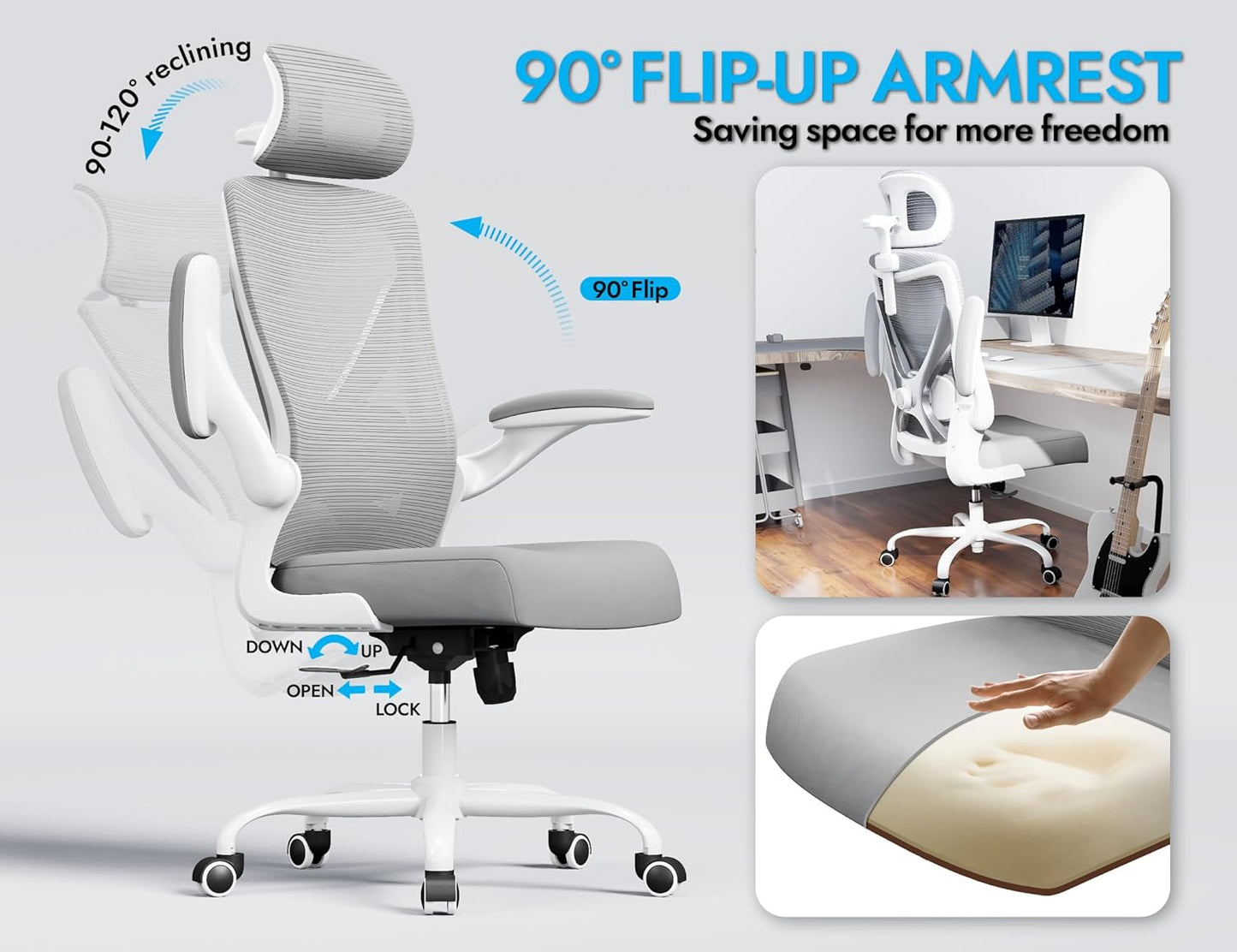 Ergonomic Office Chair - Computer Desk Chairs Comfy, Mesh High-Back Gaming Chair with Adjustable Lumbar Support, Executive Task Chair for Adults, Comfortable for Long Hours (Grey Silver)