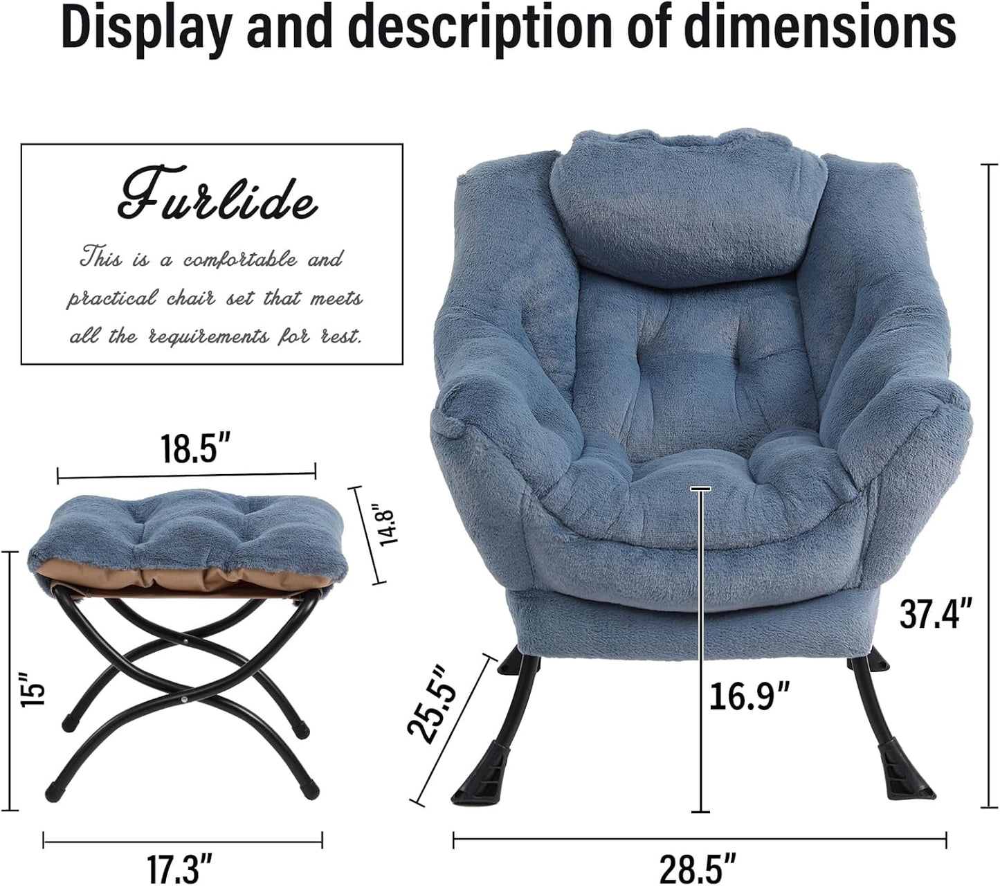 Lazy Chair with Ottoman, Modern Chair with Folding Footrest, Lounge Accent Chair, Comfortable Reading Chair (Plush Light Blue)