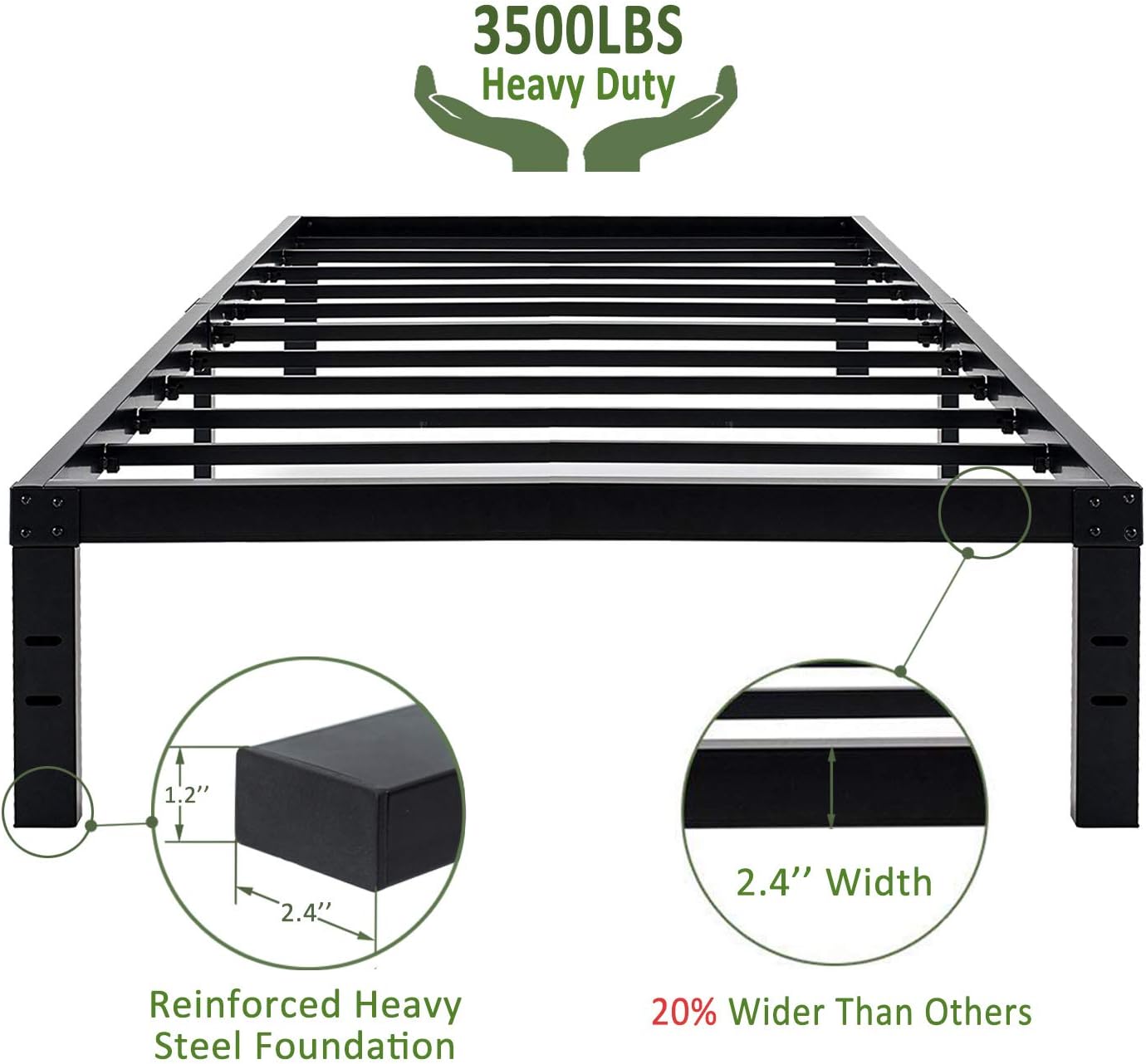 45MinST 14 Inch Reinforced Platform Bed Frame/3500lbs Heavy Duty/Easy Assembly Mattress Foundation/Steel Slat/Noise Free/No Box Spring Needed, Twin