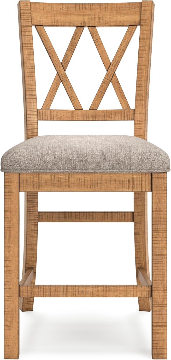 Signature Design by Ashley Havonplane Rustic Armless 25.63" Counter Height Upholstered Bar Stool with Foot Rest, Set of 2, Light Brown & Light Gray