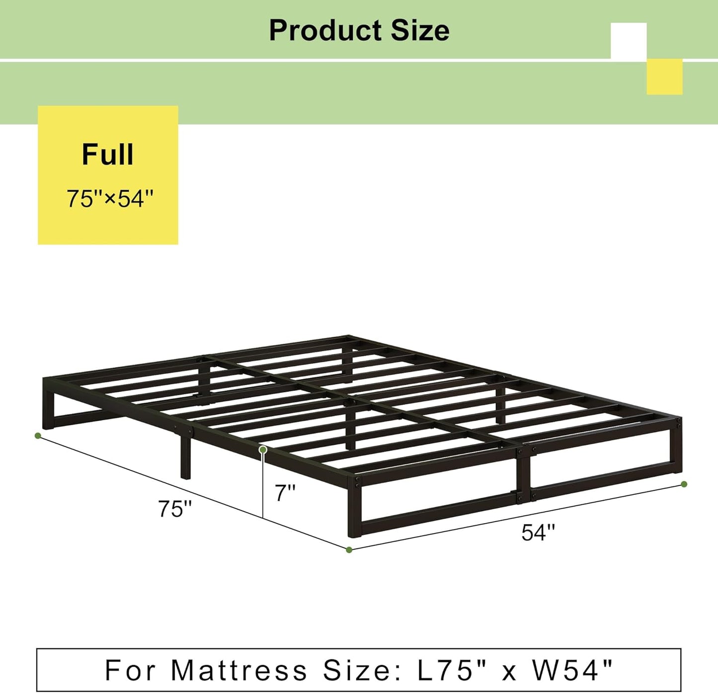 EMODA 7 Inch Full Size Bed Frame Heavy Duty Metal Platform No Box Spring Needed, Easy Assembly Noise Free, Black