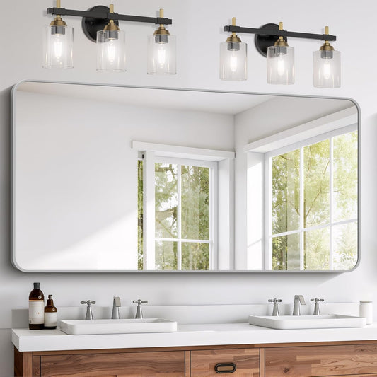 FORBATH 30x60 Inch Silver Bathroom Mirror for Over Sink, Large Rectangular Wall Mirror with Metal Frame, Rounded Corners for Bathroom, Bedroom, Entryway Decor (Horizontal or Vertical)