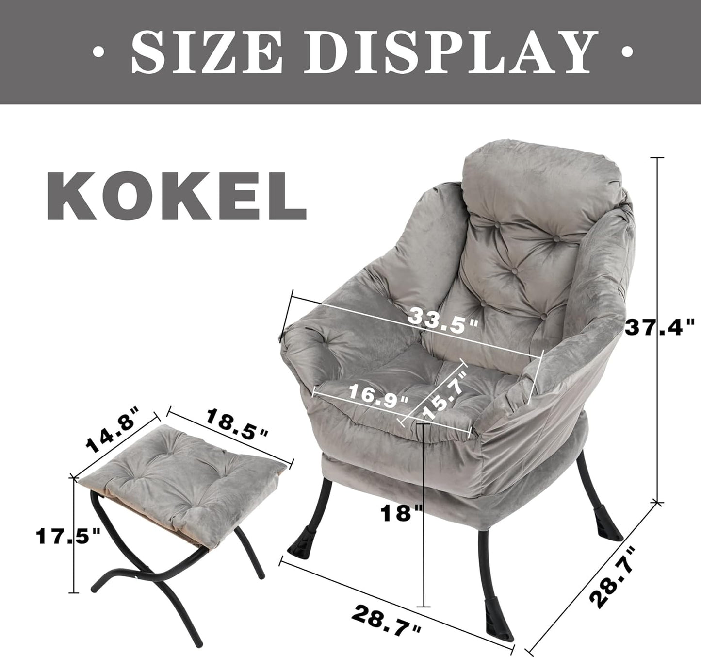 Lazy Chair with Folding Ottoman,Living Room Chairs, Accent Contemporary Lounge Chair, Single Steel Frame Leisure Sofa Chair with Armrests and A Side Pocket (Light Gray)