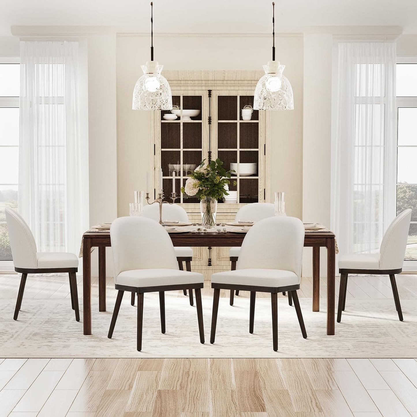 COLAMY Upholstered Dining Chairs Set of 6, Wooden Kitchen Chairs with Open Back, Modern Dining Room Chairs with Wood Frame, Dinner Side Chairs for Dining Room Kitchen Restaurant, Beige