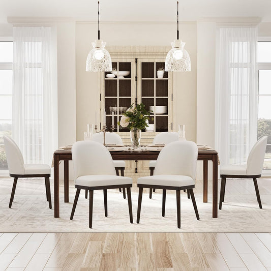 COLAMY Upholstered Dining Chairs Set of 6, Wooden Kitchen Chairs with Open Back, Modern Dining Room Chairs with Wood Frame, Dinner Side Chairs for Dining Room Kitchen Restaurant, Beige