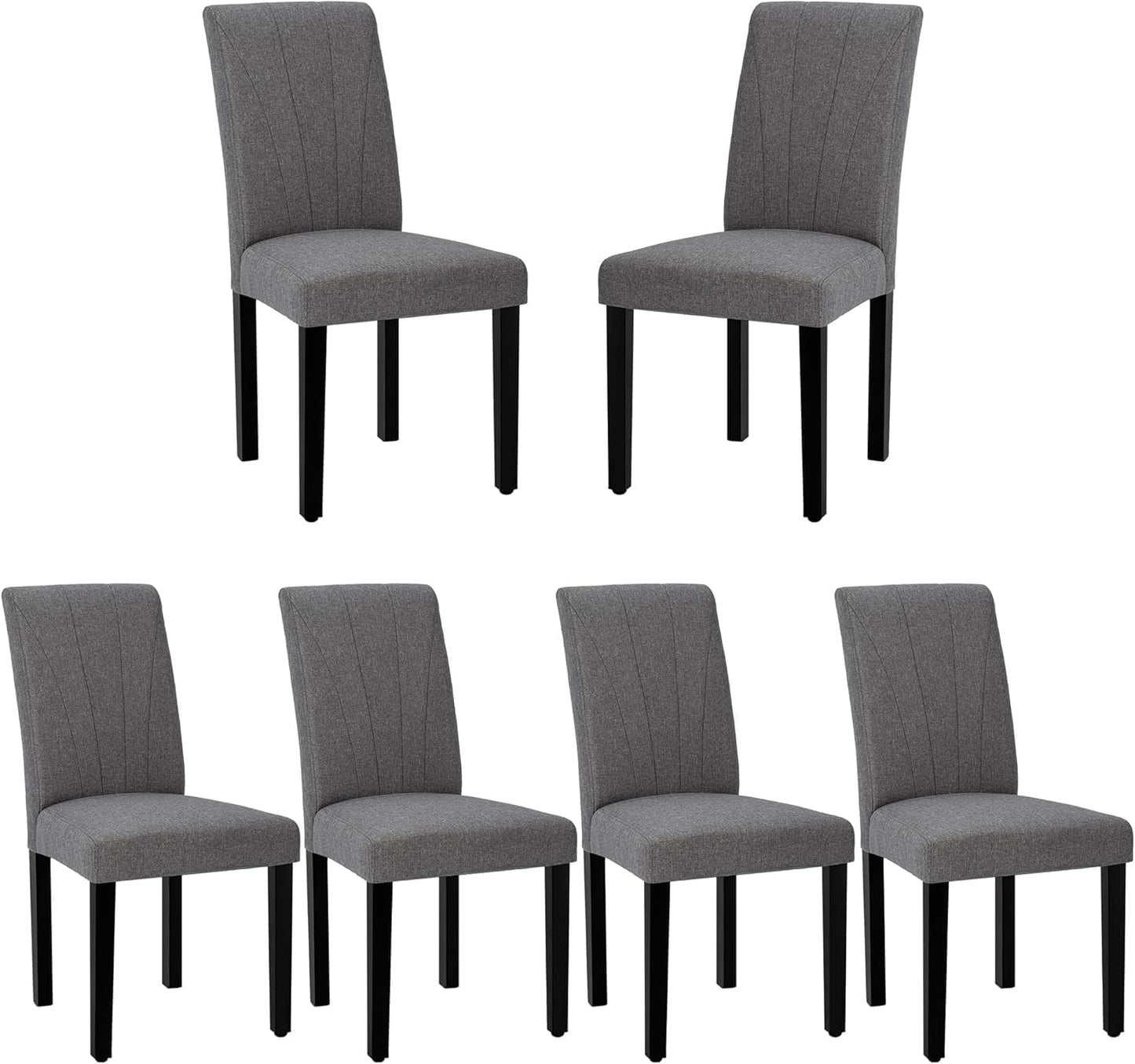 VECELO Upholstered Dining Chairs Set of 6, Modern Fabric and High Back & Solid Wood Legs, Parsons for Kitchen/Living Room- Dark Gray