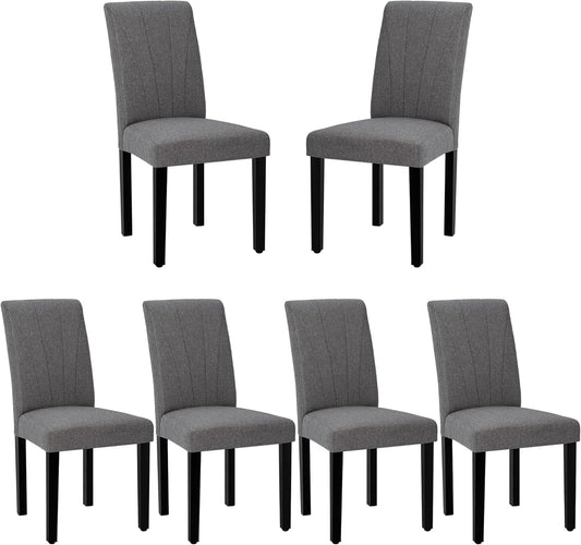 VECELO Upholstered Dining Chairs Set of 6, Modern Fabric and High Back & Solid Wood Legs, Parsons for Kitchen/Living Room- Dark Gray