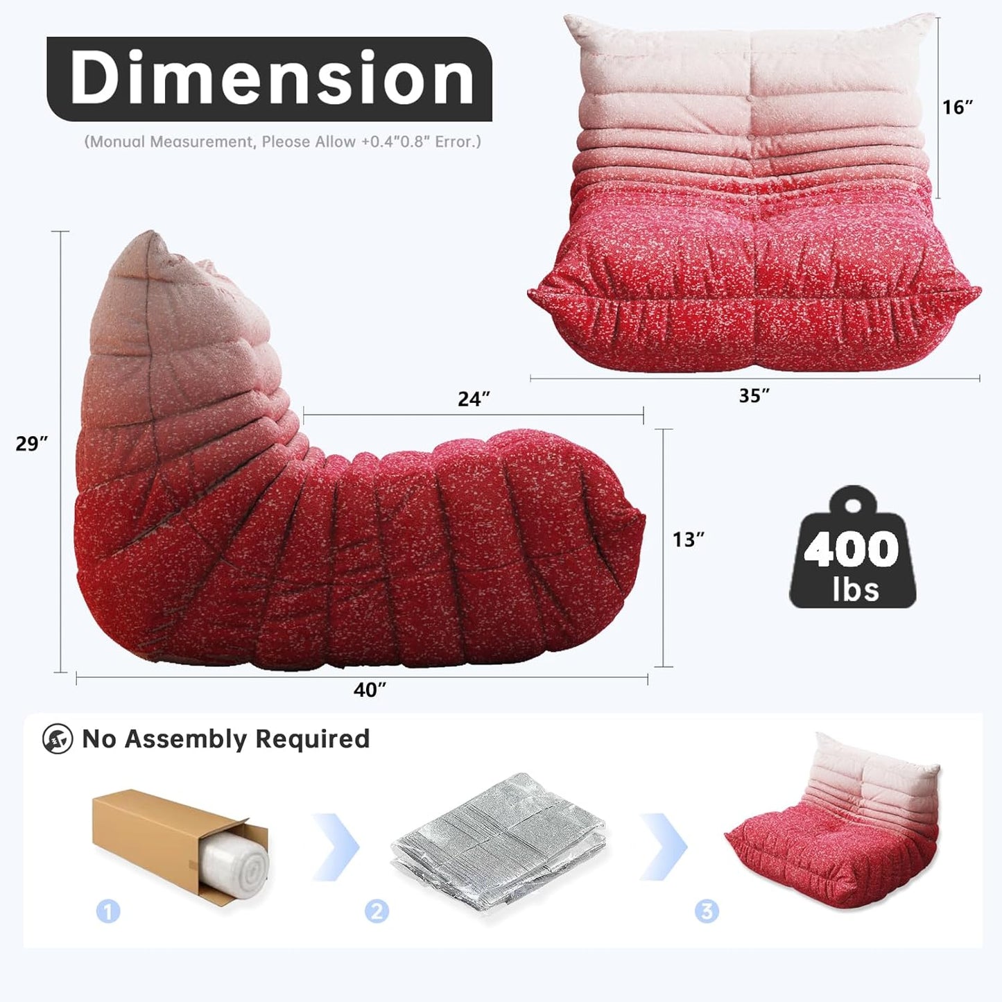 Bean Bag Chairs for Adults, BeanBag Reading Chair Memory Foam Couch, Floor Chair Soft Teddy Material, Comfy Reading Nook Chairs for Bedroom Living Room Office (Pink White)