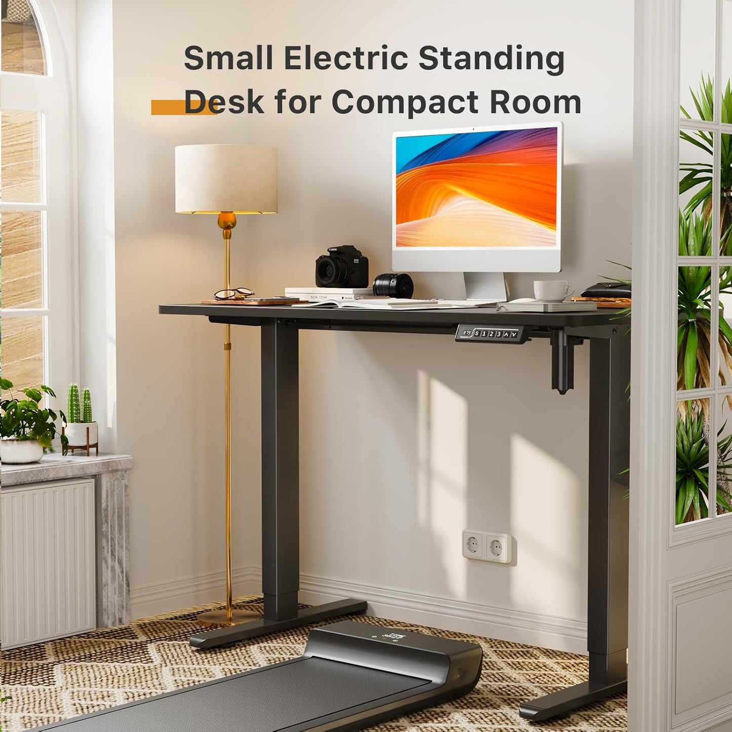 JOY worker Small Electric Standing Desk, 40" x 20" Whole Piece Height Adjustable Desk with Memory Controller, Black Sit to Stand Workstation for Home Office