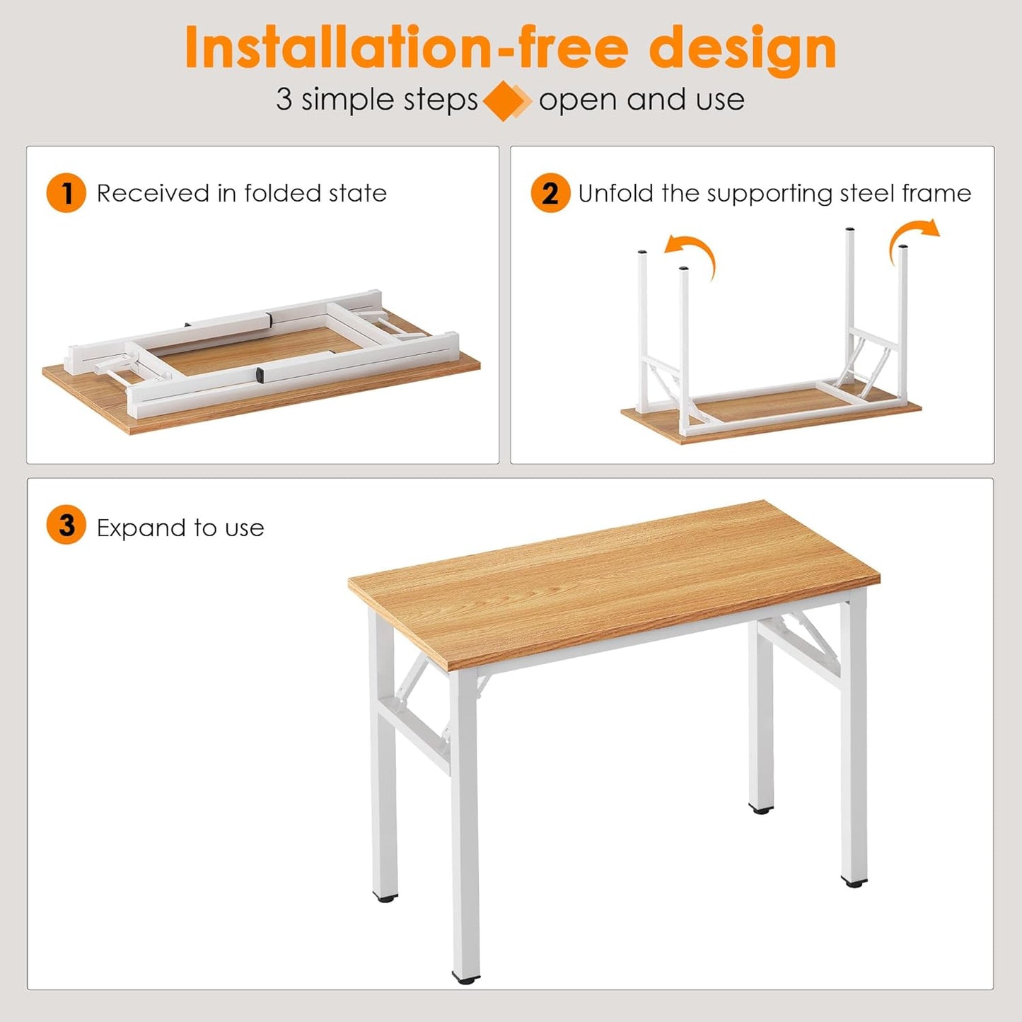Need Folding Computer Desk - 31.5 Inch Foldable Office Writing Work Study Kids Student Teacher Home Bedroom Table for Small Space, Teak White