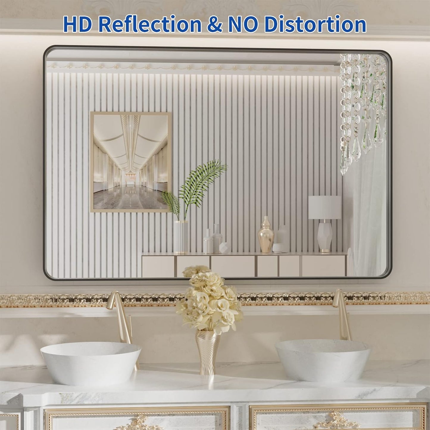 WEER Black Bathroom Mirror 48X32 Inch, Rectangular Black Metal Framed Mirror for Wall, Matte Black Vanity Mirror with Tempered Glass, Anti-Rust, Shatterproof, Hangs Horizontal or Vertical