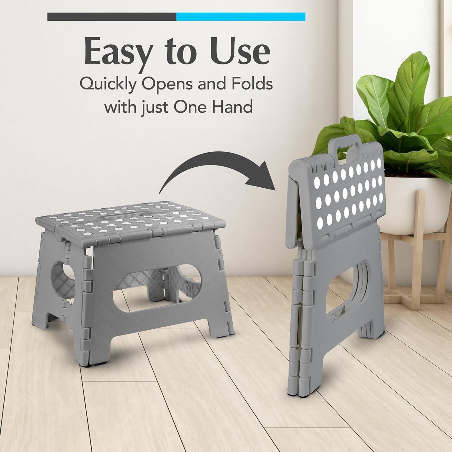 Handy Laundry Folding Lightweight Step Stool - Sturdy Enough to Support Adults and Safe Enough for Kids - Opens Easy with One Flip - Great for Kitchen, Bathroom or Bedroom (Grey | 2-Pack)