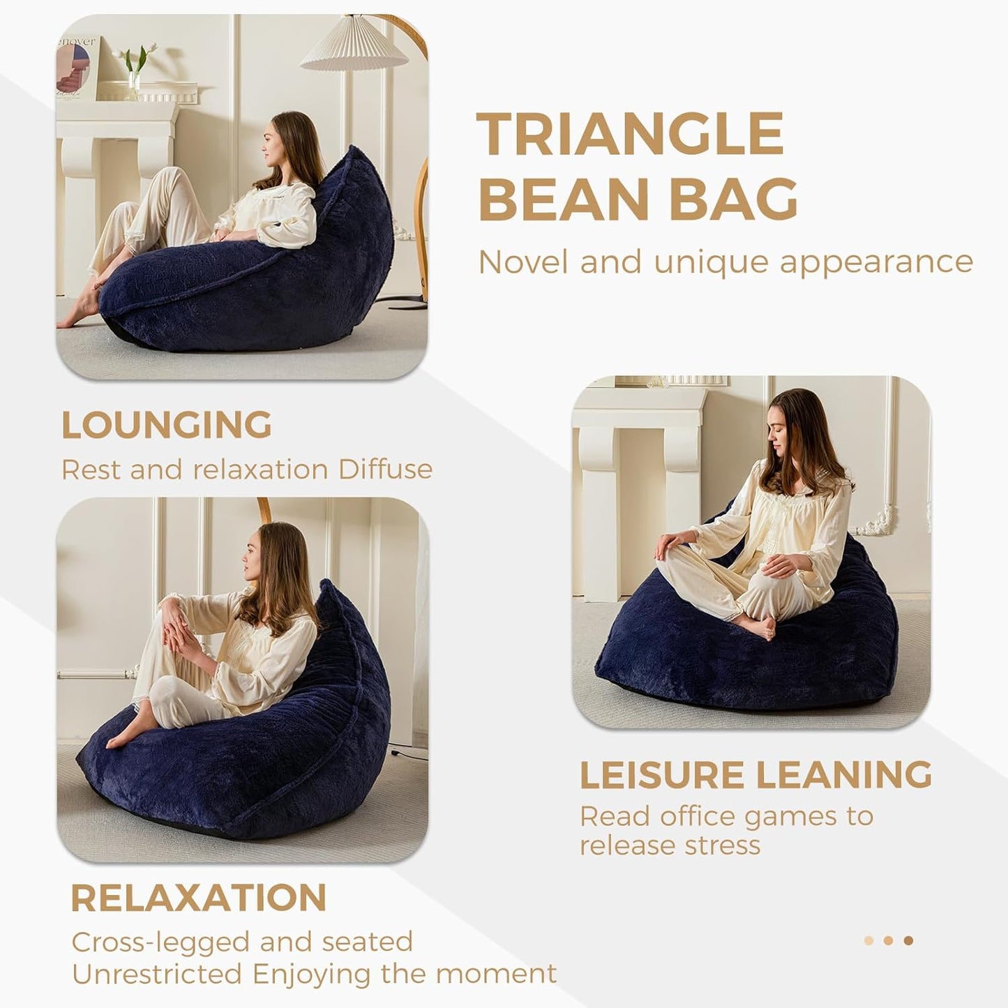 BYBYME Bean Bag Chairs Sherpa Lazy Sofa, Giant Beanbag Chairs for Adults, Teenagers with Stuffed High Density Foam Filling, Comfy Chair for Living Room, Bedroom